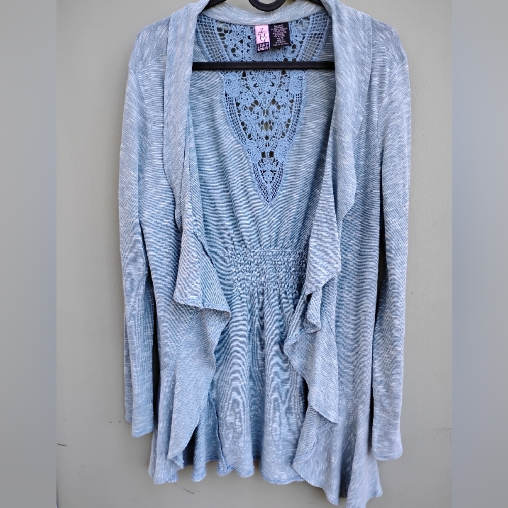 Love on a Hanger Blue Open Front Cardigan with Ruffled Sleeves - Picture 2 of 10